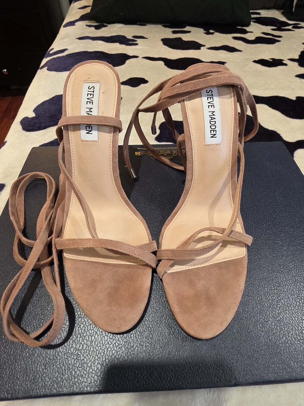 Steve Madden Suede Lace-Up Heeled Sandals in Tan